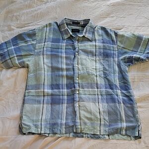 Van Heusen Blue and Green Plaid Button-Down Shirt
